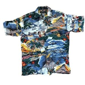 Caribbean Blues Hawaiian Tropical Shirt Mens Size Large Button Down Beach